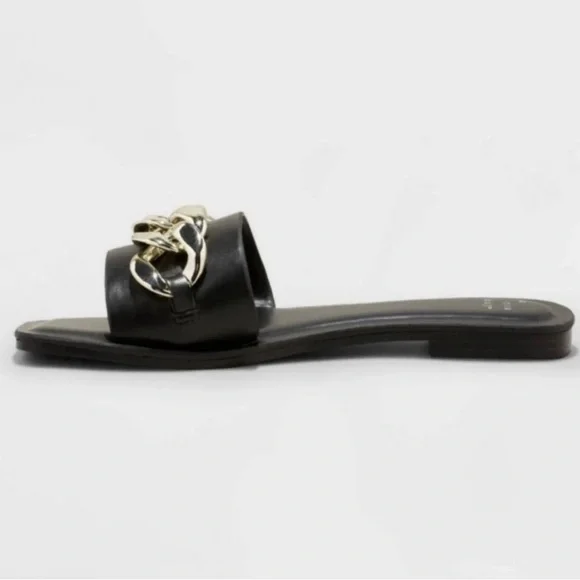 Women's Viv Chain Slide Sandals - A New Day Jet Black Wide - Picture 2 of 2